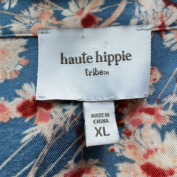 HAUTE HIPPIE | FLORAL MAXI SHIRTDRESS LONG SLEEVE BUTTON FRONT BLUE & WHITE | XL - Picture 11 of 11